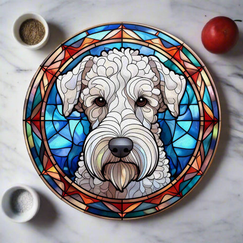 Bedlington Terrier Circular Glass Suncatcher Worktop Saver